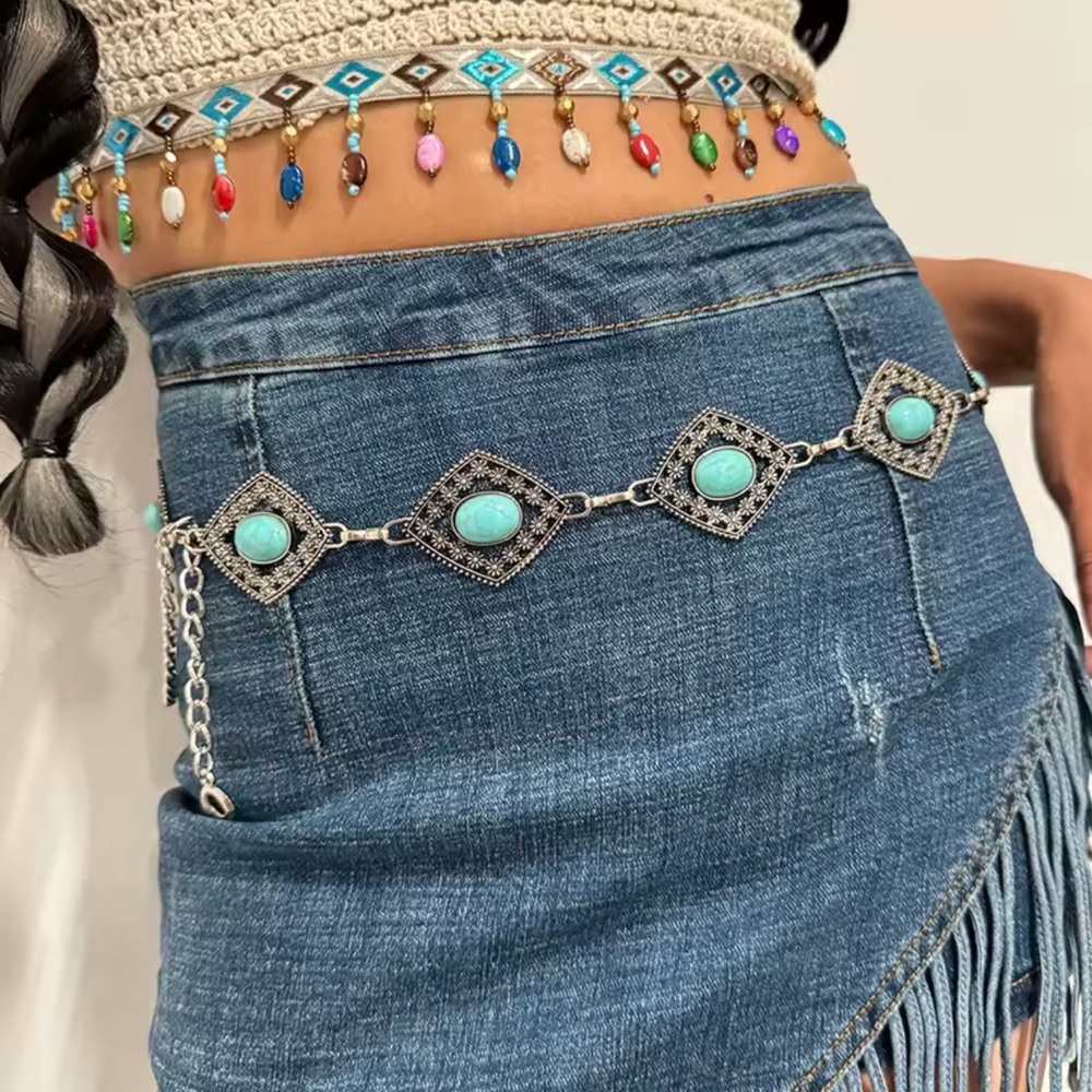Silver Turquoise Western Boho Chain Belt